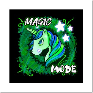 Magic Mode - Cute Unicorn Abstract Stars Posters and Art